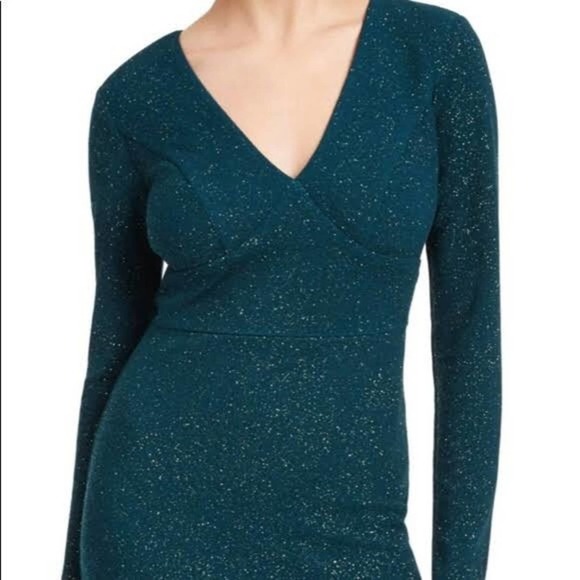 City Studio Womens Green Glitter Long Sleeve V Neck Short Body Con dress… - Picture 6 of 16